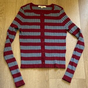Madewell Striped Ribbed Knit Button Down Sweatet